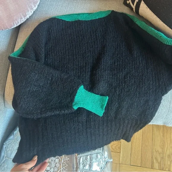 THIERRY MUGLER Vintage Back and Green Boatneck Sweater sz 42 / US 6 - Picture 9 of 14